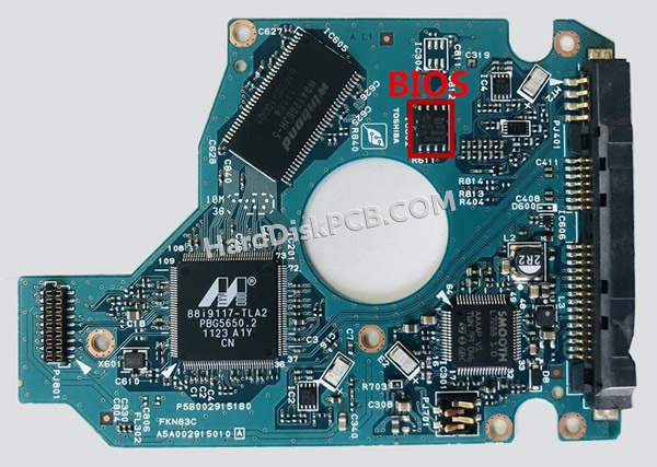 BIOSチップを交換する手順G002915A東芝(TOSHIBA)製HDDの基板PCB