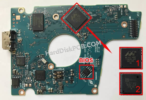 BIOSチップを交換する手順G0034A東芝(TOSHIBA)製HDDの基板PCB